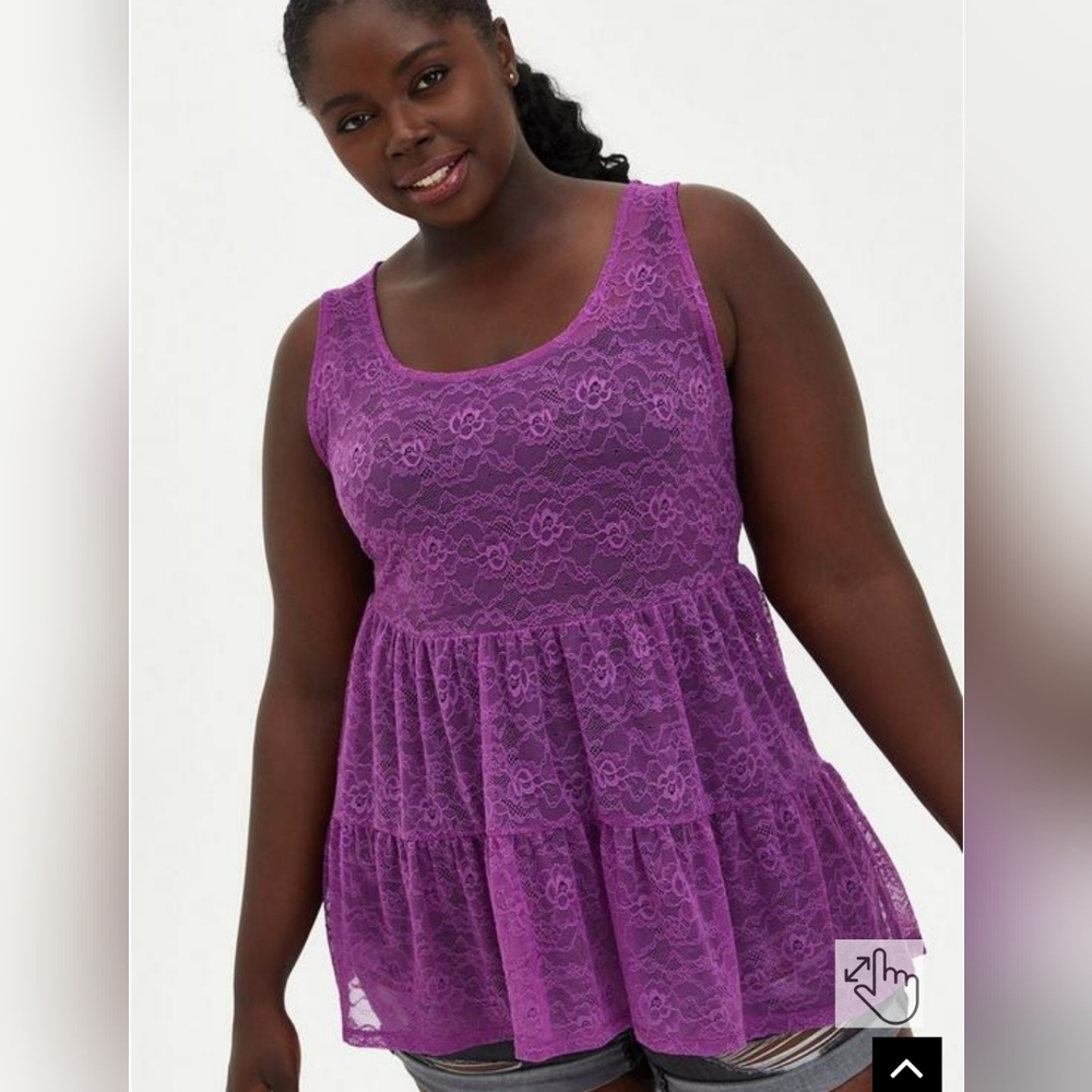 Sheer Lace Crew Neck Tiered Babydoll Tunic Tank